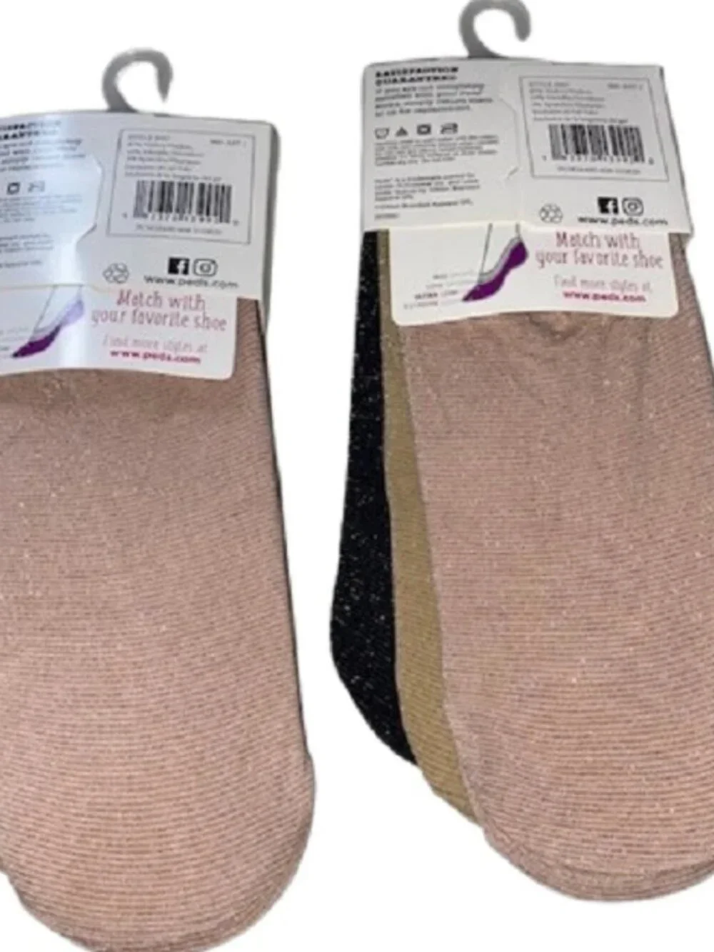 PEDS 6 PAIR 2 Packs Sparkle Ultra Low Liner Socks, Gel Tab Heel, Shoe Size 8-12